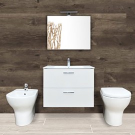 Mobile bagno sospeso 85 cm con lavabo e specchio bianco lucido - Brillo  95018