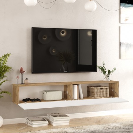 Mobile TV moderno sospeso salotto ROVERE NODI + BIANCO 180x28x35 cm 016601W