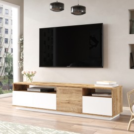 Mobile TV moderno sospeso salotto ROVERE NODI + BIANCO 180x28x35 cm 016601W