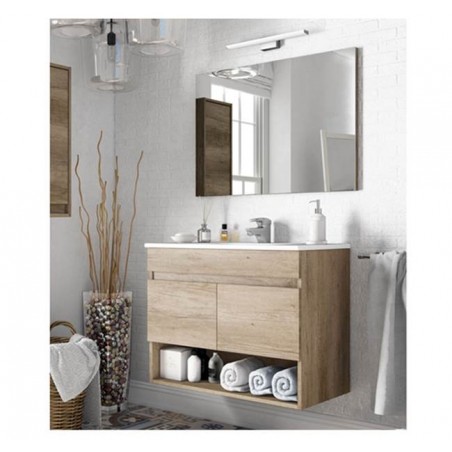 Mobile bagno sospeso da 80 grigio con lavabo e specchio con luce ROSY