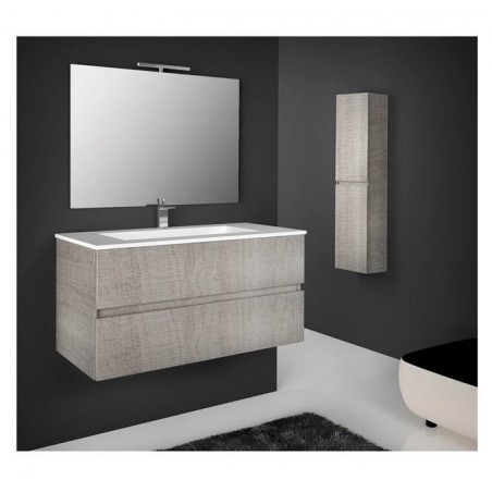 Mobile bagno sospeso 80 cm con specchio, lavabo e colonna rovere corda - Splash 93221
