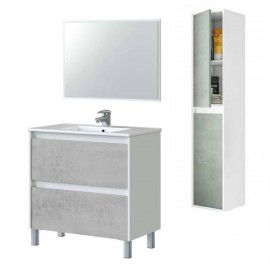 Mobile bagno 80 cm con colonna, lavabo e specchio bianco/cemento - Dakota 99420